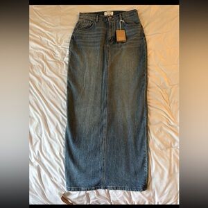 Reformation Daria Organic Cotton Denim Maxi Skirt Slit High Rise Merritt 30 NWT